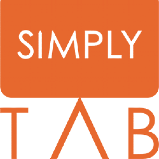 Logo Simply Tab avec texte blanc sur fond orange